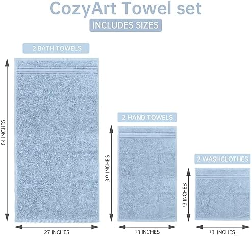 COZYART 3Pcs Light Blue Turkish Cotton Towel Set