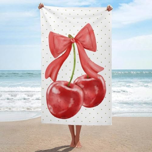 Cherry Ribbon Fluffy Beach Towel 32x64 Inch 1