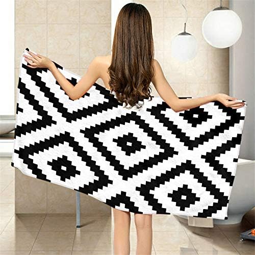 Comfy Bath Towels Black and White Diamond Grid 64x32 Inches