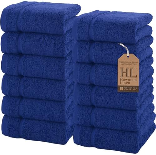 Hawmam Linen Royal Blue Washcloths 13x13 Inch 12 Pack