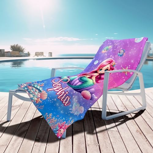 Personalized Kids Beach Towels with Names - Mermaid Design