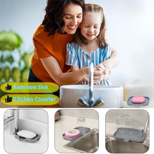 MERAIJIN Silicone Soap Dish with Drain Spout - Gray 47x39