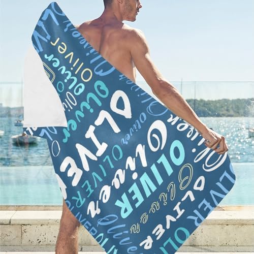 Personalized Beach Towel with Name Custom Dark Blue