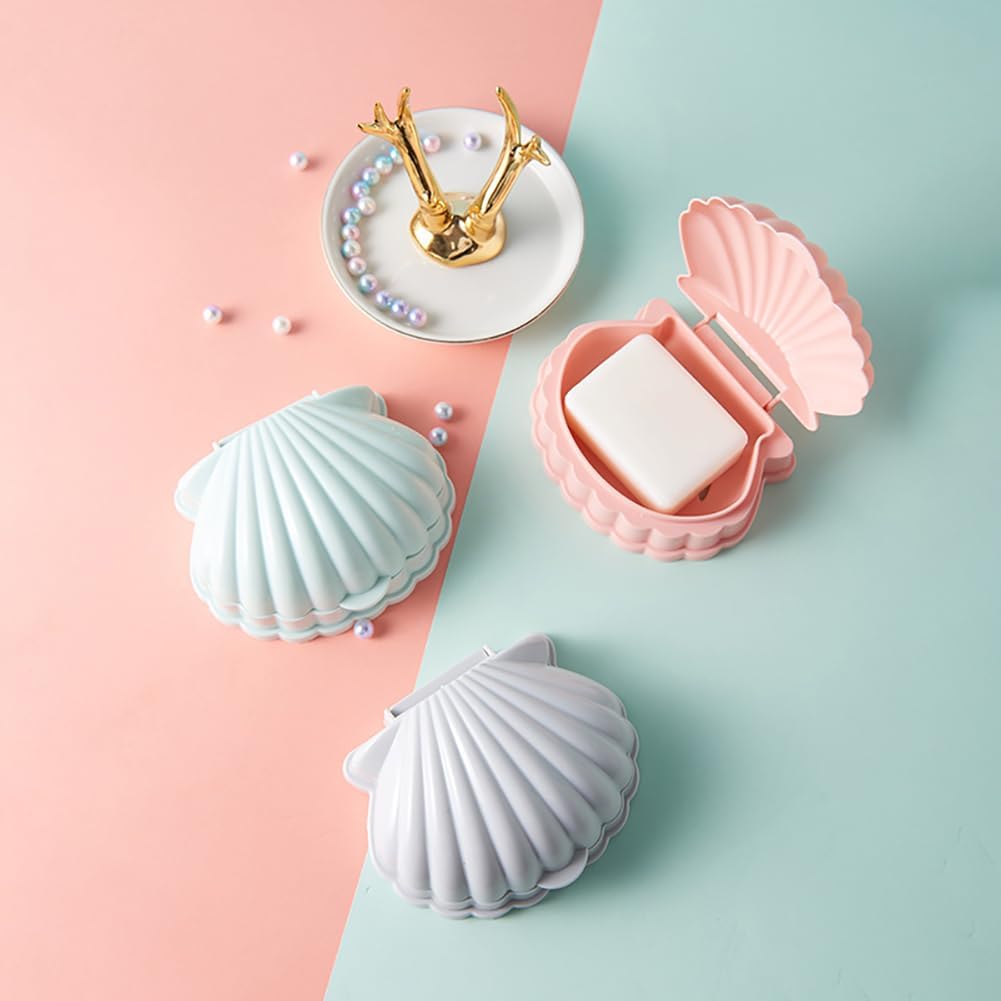 Shell Shaped Soap Box with Lid Self Draining and Portable