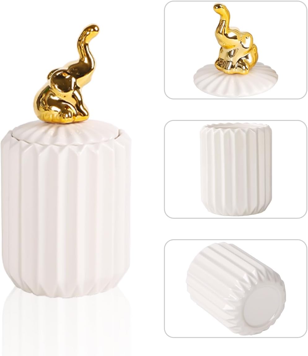 Tonxx Q-Tip Holder Dispenser with Lids 2 Pack White Ceramic Jars