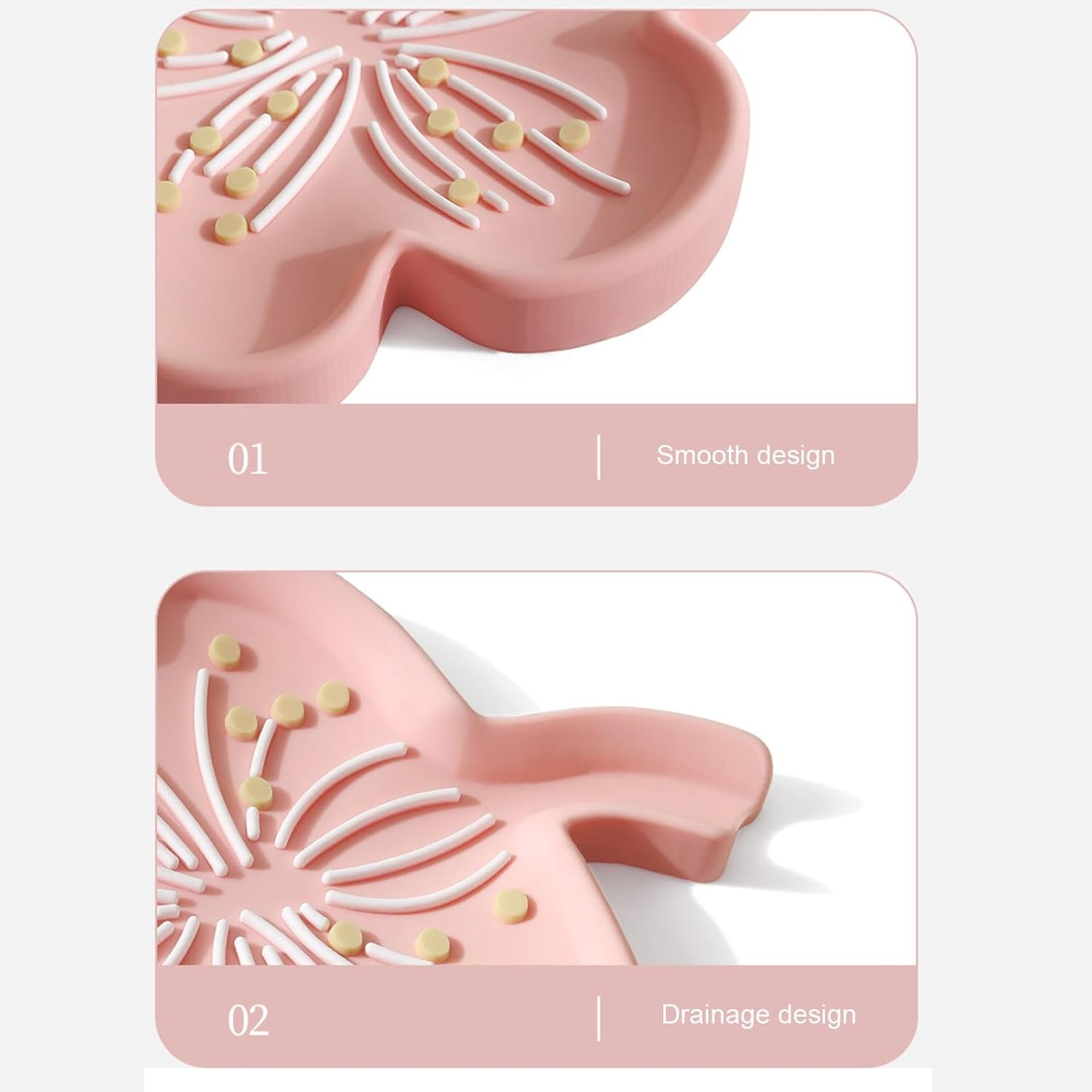Loyliawa Soap Dish with Drainage Non-Slip Flower Shape Grey