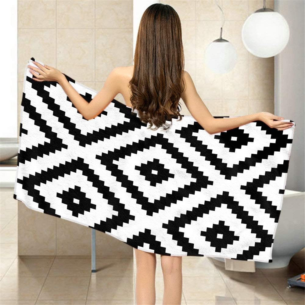 Comfy Bath Towels Black and White Diamond Grid 64x32 Inches
