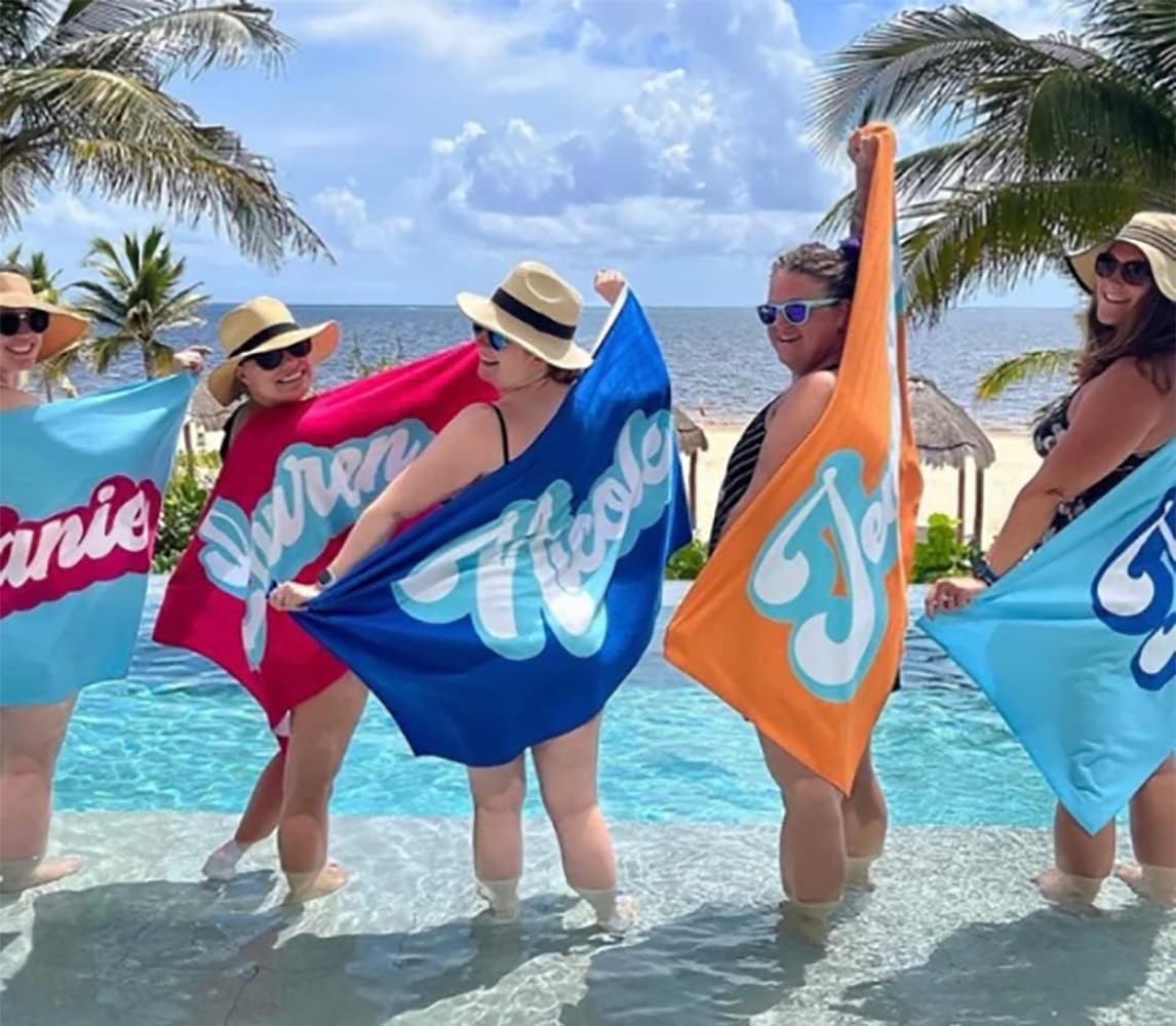 Custom Beach Towel - Retro Style Personalized Pool Swim Travel Blanket