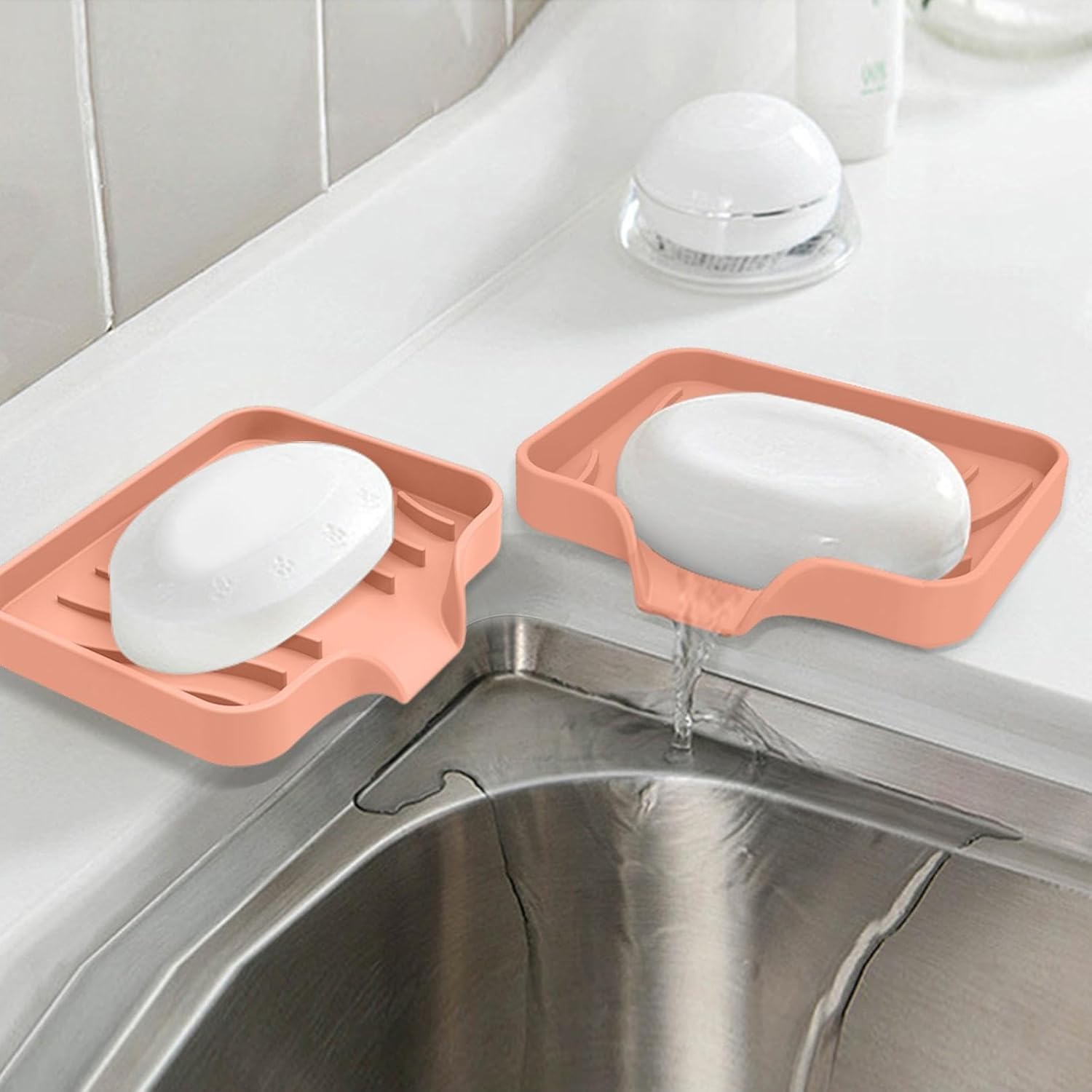 Silicone Soap Dish with Drain Spout 2pcs Black