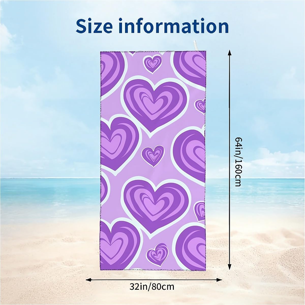 Cute Purple Heart Fluffy Oversized Beach Towel 32x64 Inch