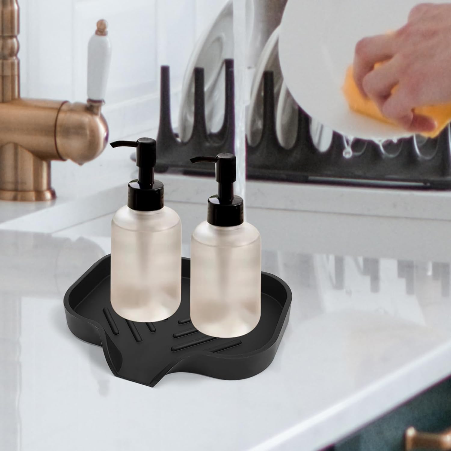 Premium Silicone Soap Dish with Drain Spout - Multifunctional Sink Organizer