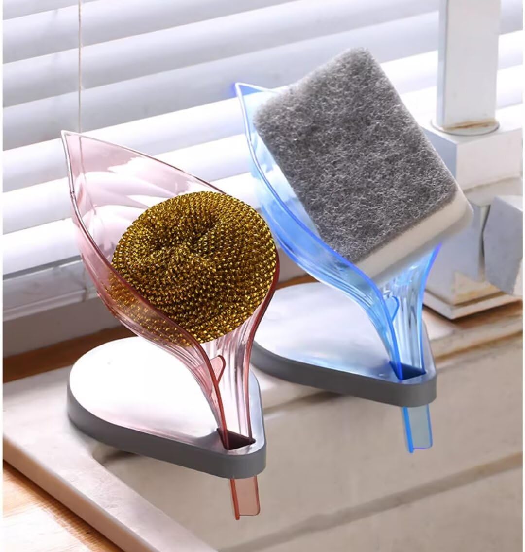 FABEILAI Leaf-Shape Soap Dish Holder Self Draining Gray