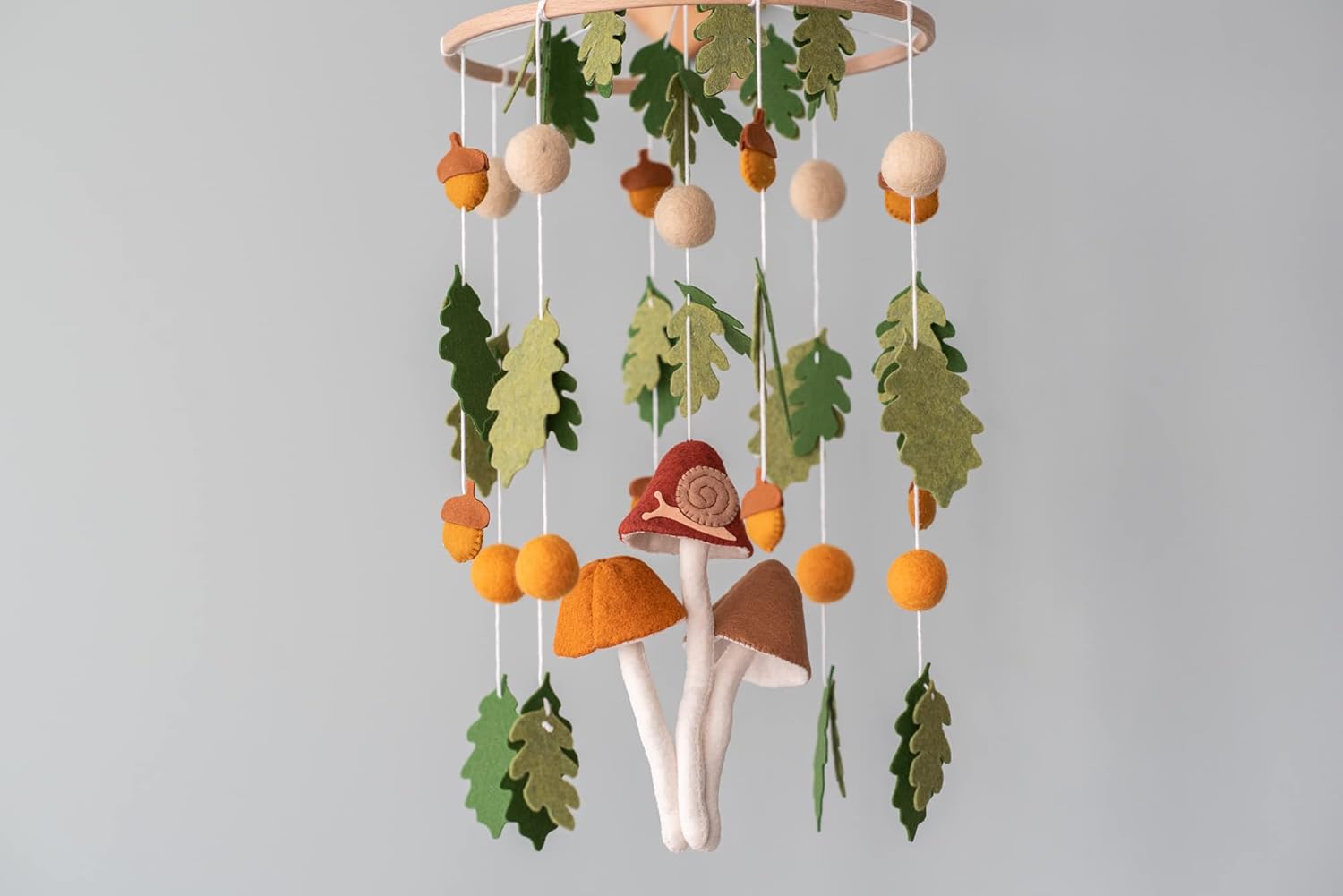 Handmade Mushroom and Leaf Baby Crib Mobile
