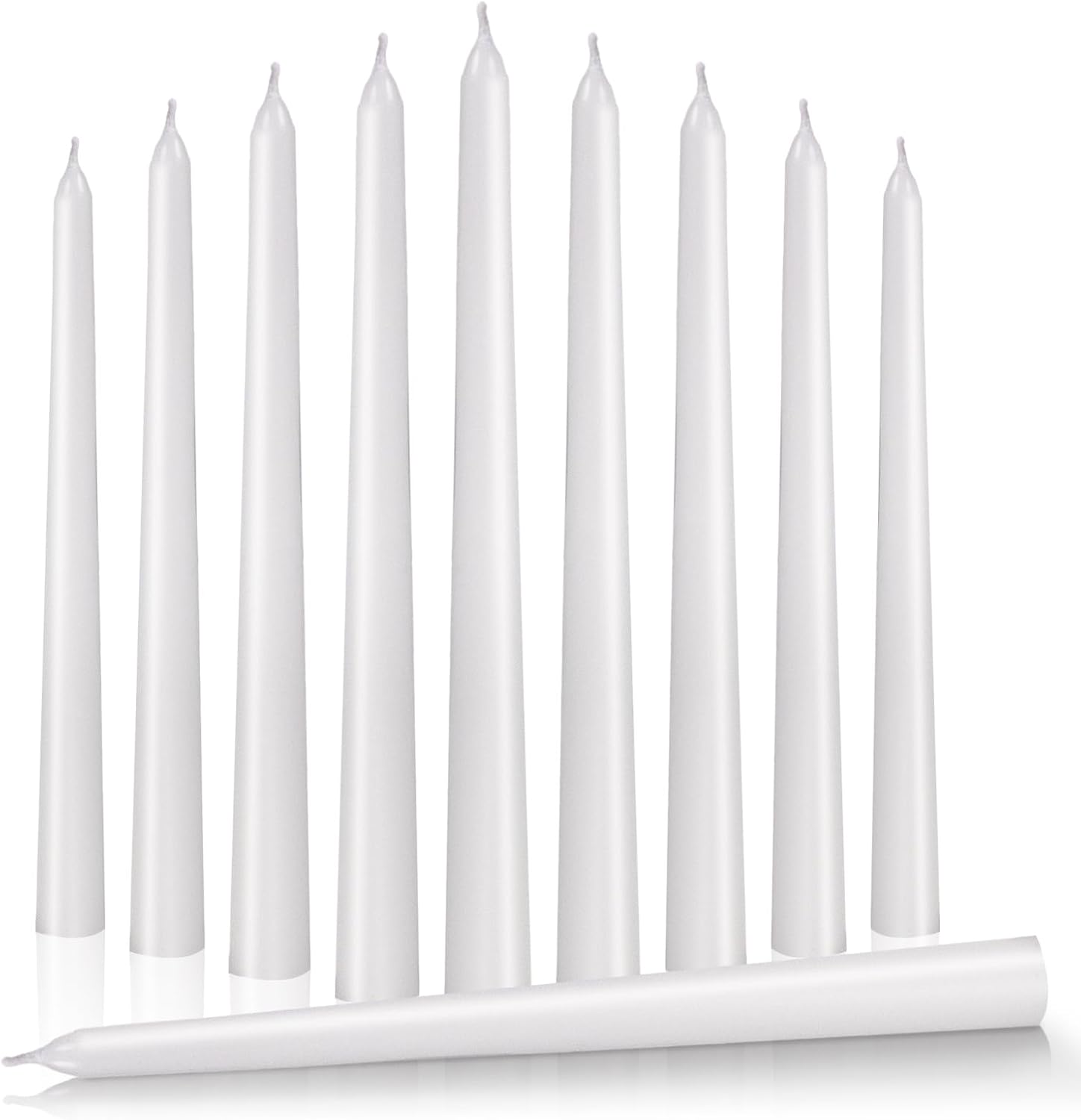 KONNI 08710 Inch White Taper Candles 10 Pack Smokeless Long Burning