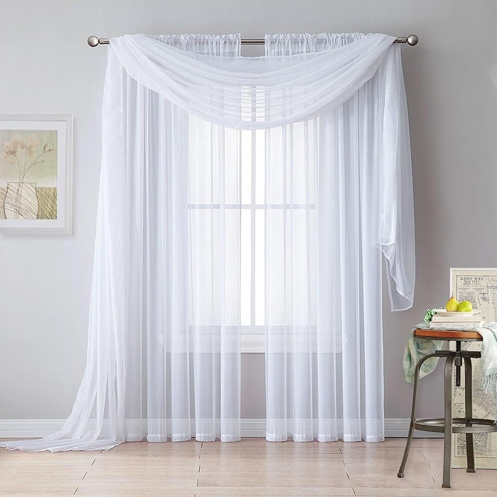 RYB HOME White Sheer Curtains for Canopy Bed 2 Panels