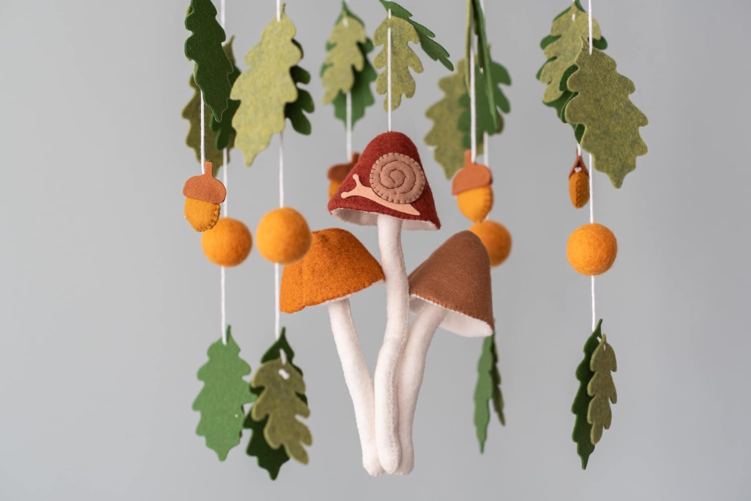 Handmade Mushroom and Leaf Baby Crib Mobile