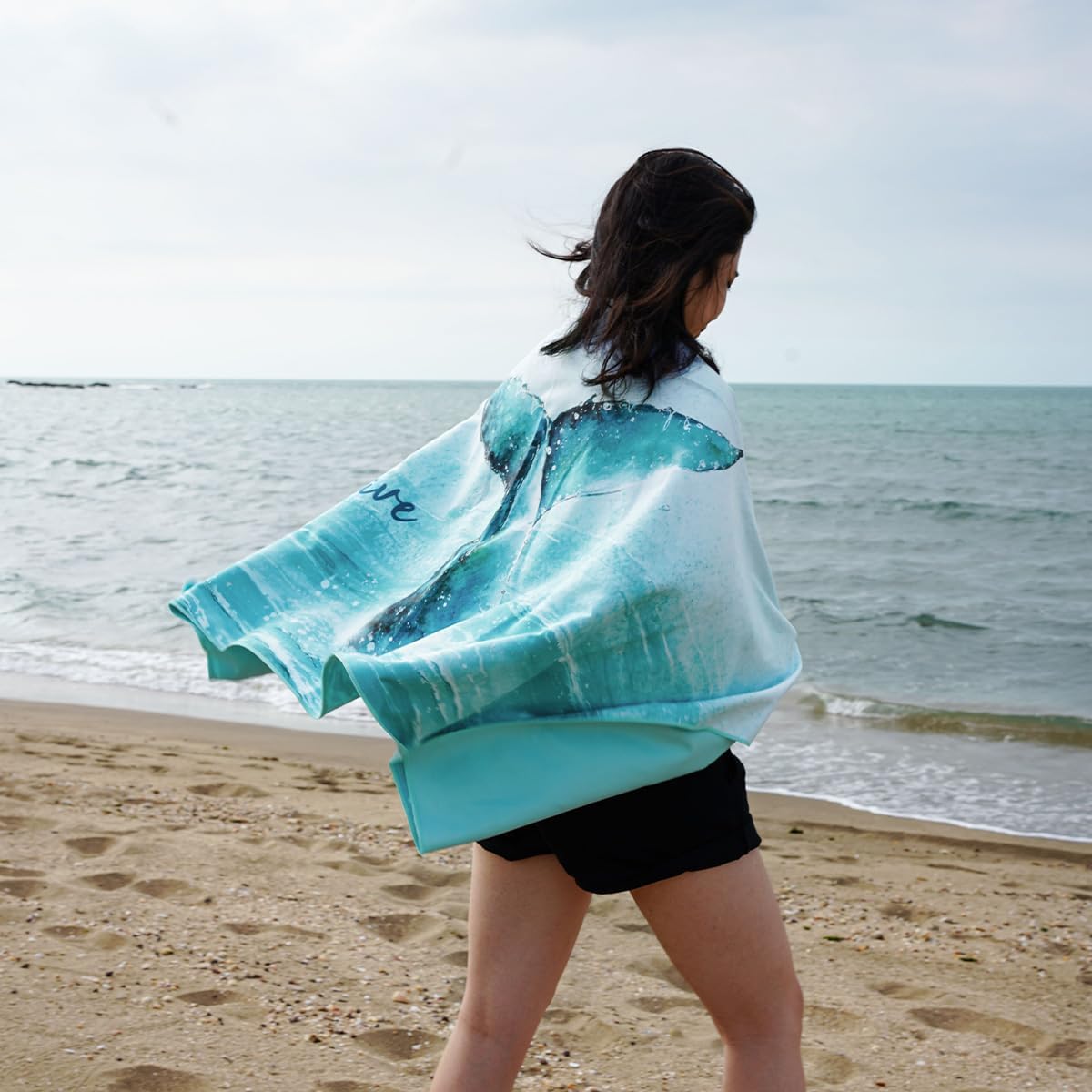 Umade Upgraded Microfiber Beach Towel - Whale Tail Aqua Blue 1