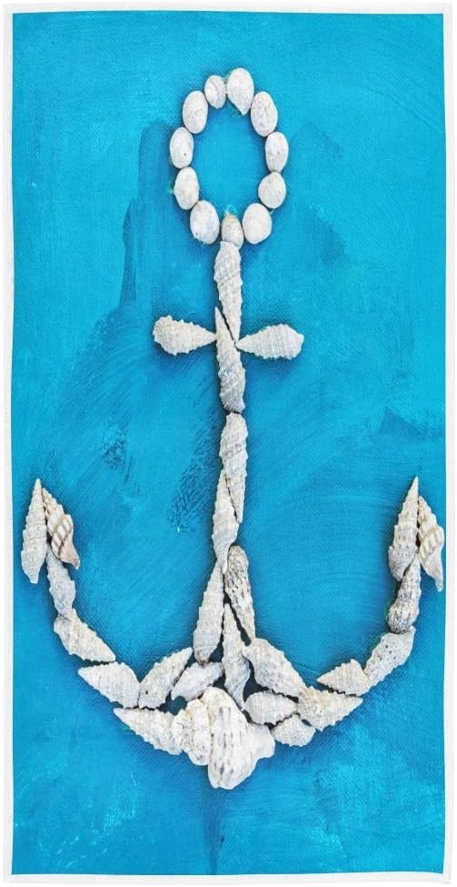 Exnundod Blue Marine Anchor Hand Towel Beach Spa