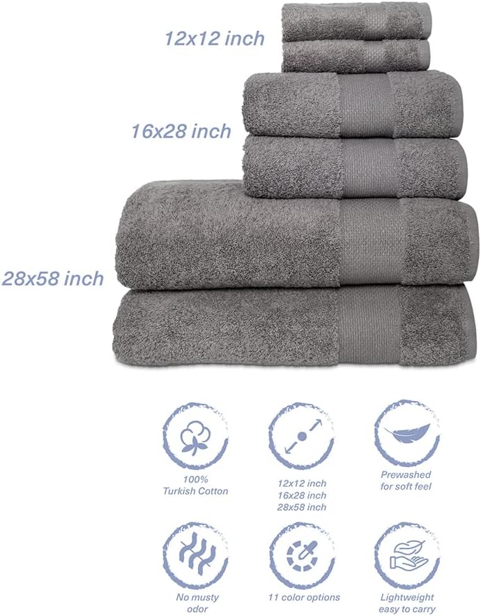 Hencely 6-Piece Bath Towel Set - Gray 1
