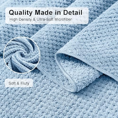 8 Piece Blue Family Towel Set - Large Bath Towels Hand Towels Washcloths