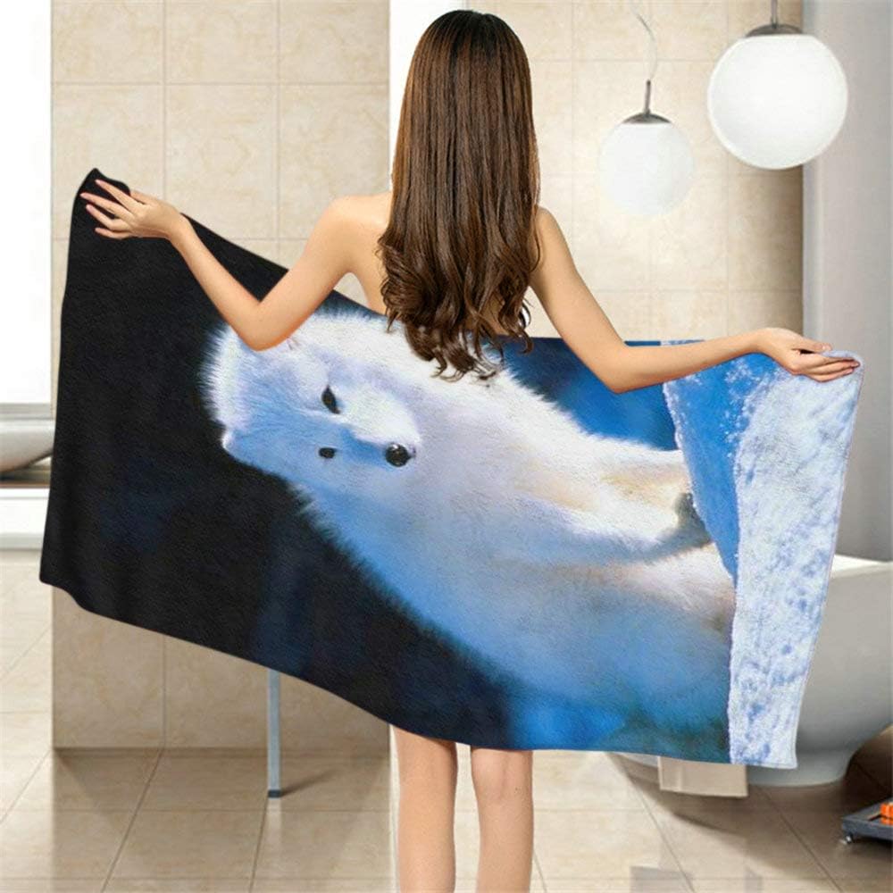 Moslion Snow White Arctic Fox Bath Towel 64x32 Inches