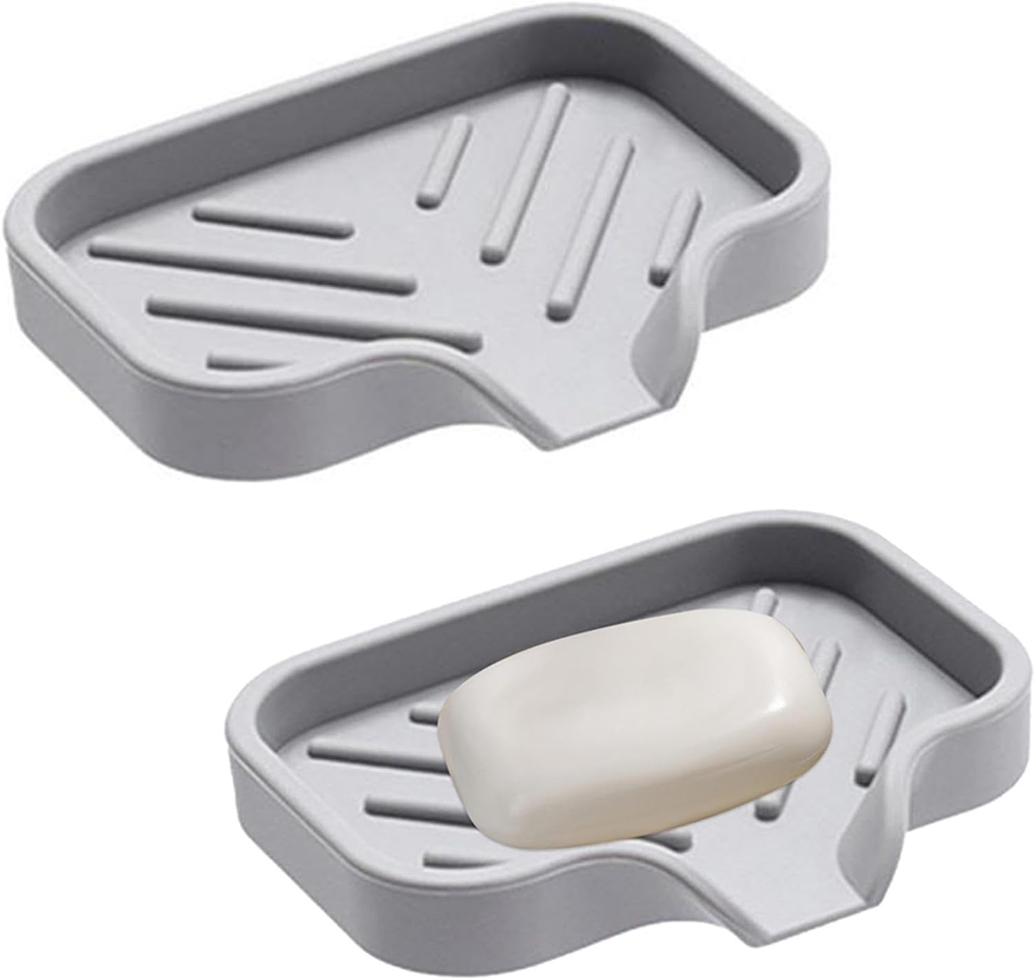 2 Pack Silicone Soap Holder Tray for Shower Kitchen Bathroom