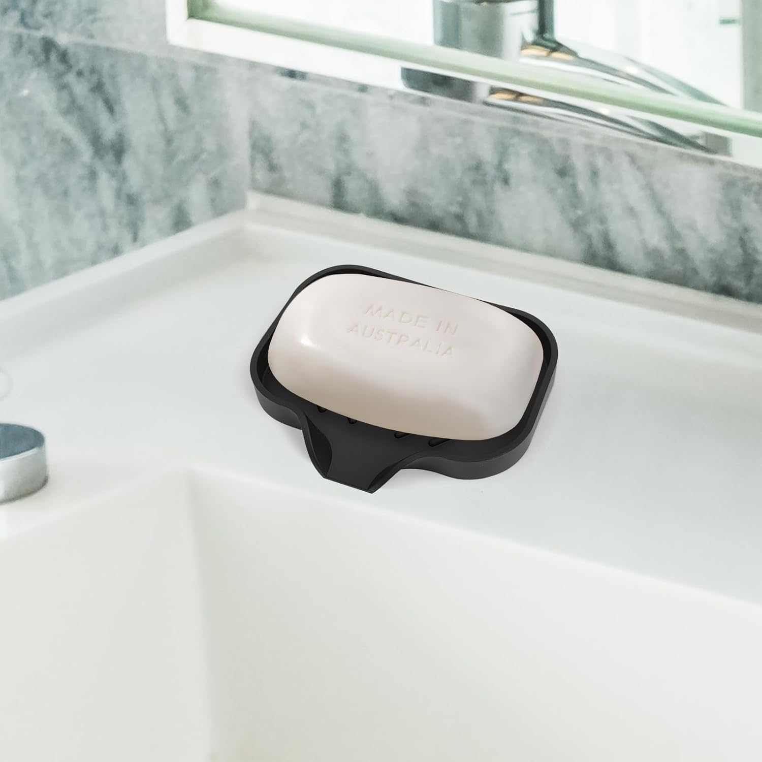 Premium Silicone Soap Dish with Drain Spout - Multifunctional Sink Organizer