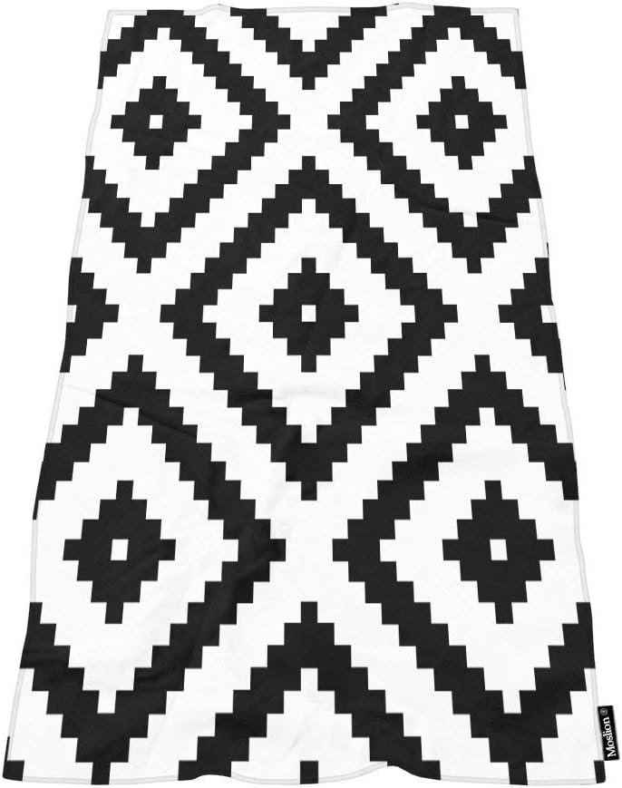 Comfy Bath Towels Black and White Diamond Grid 64x32 Inches