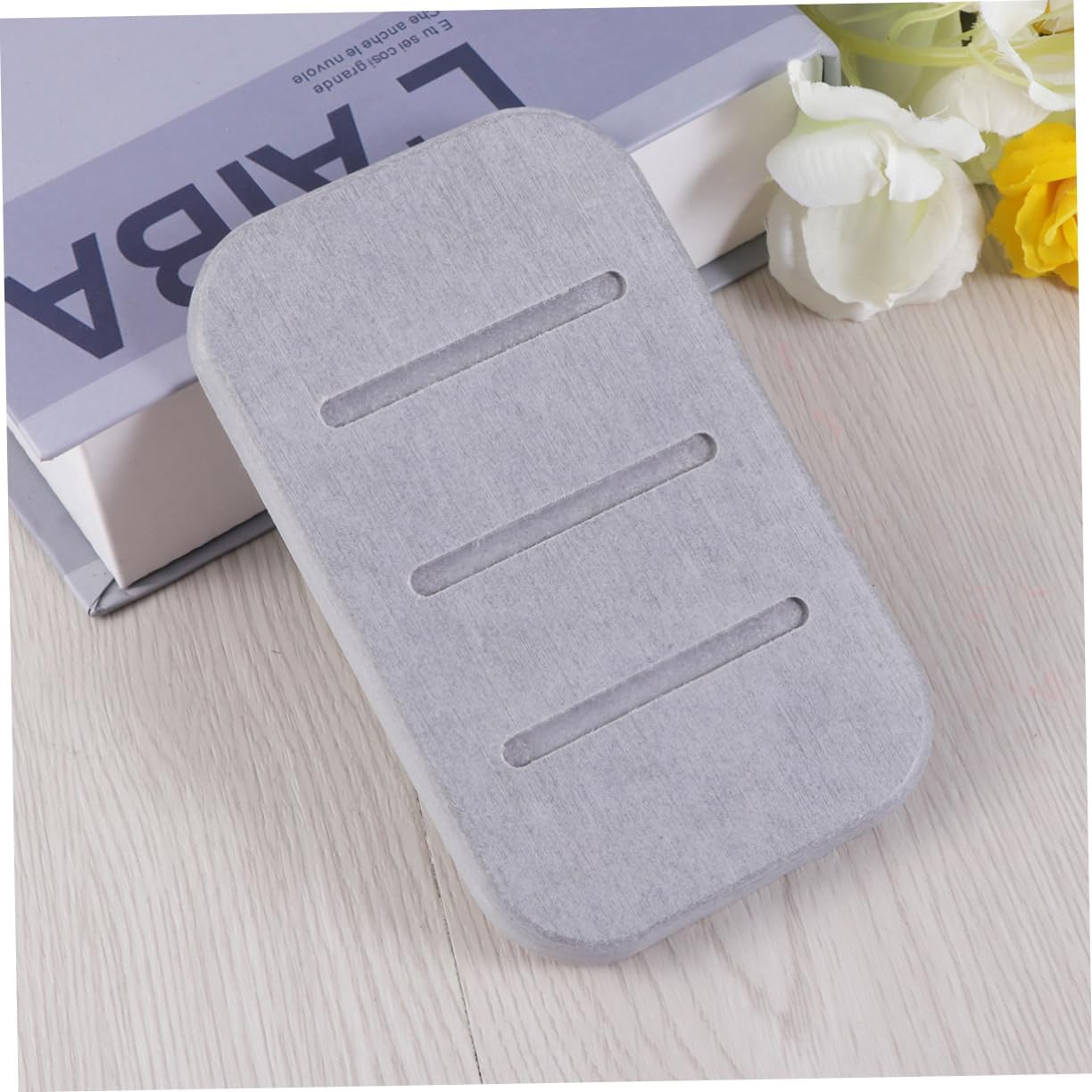 Amosfun Diatomite Soap Dish Holder for Quick Drying Grey