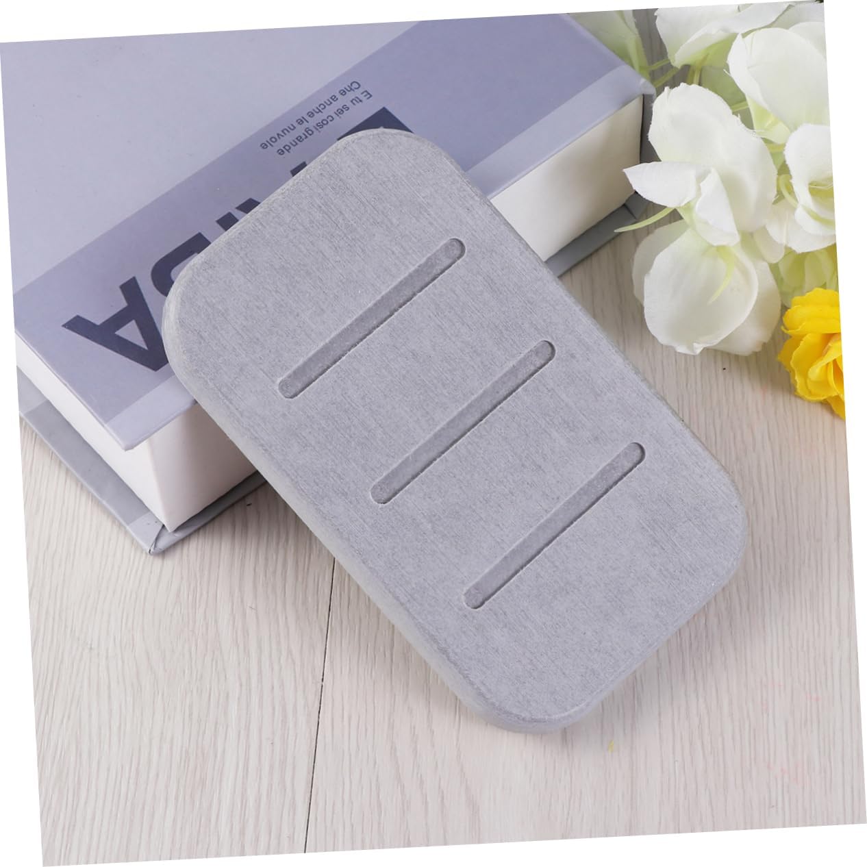 Amosfun Diatomite Soap Dish Holder for Quick Drying Grey