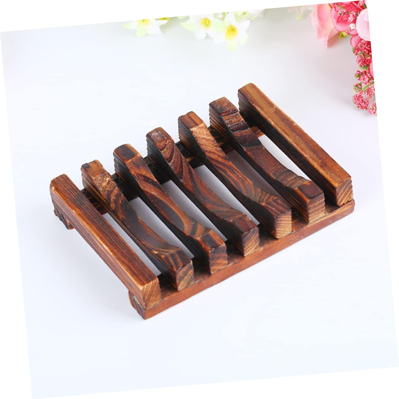 Wakauto Carbonized Wooden Soap Dish Holder for Kitchen Bathroom