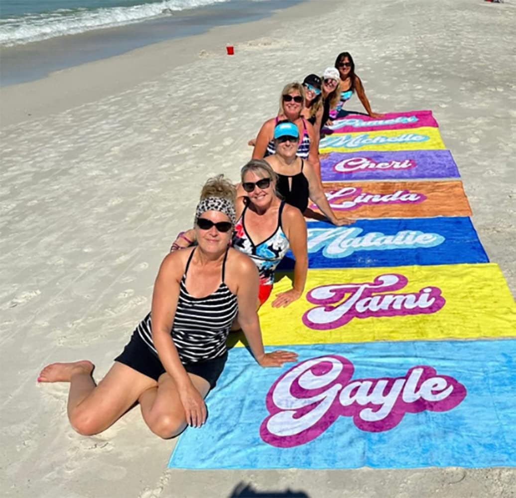 Custom Beach Towel - Retro Style Personalized Pool Swim Travel Blanket