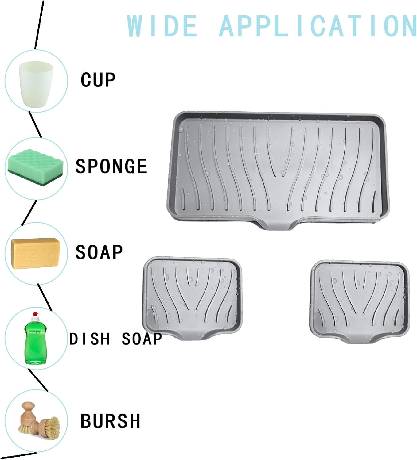 3 Pcs Silicone Soap Dish Set for Bathroom Kitchen Sink