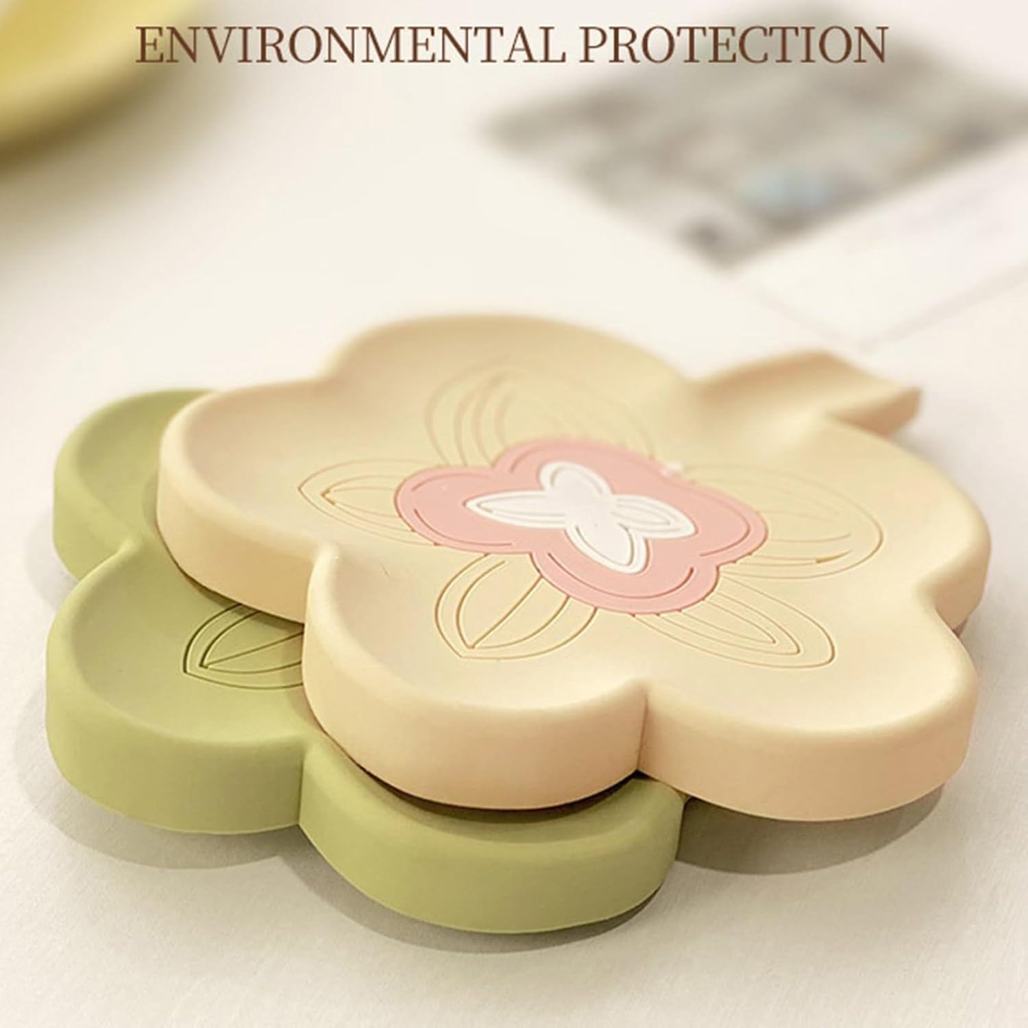 Loyliawa Soap Dish with Drainage Non-Slip Flower Shape Grey