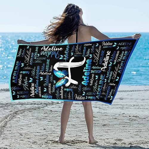 Artsadd Personalized Blue Butterfly Beach Towel with Initials