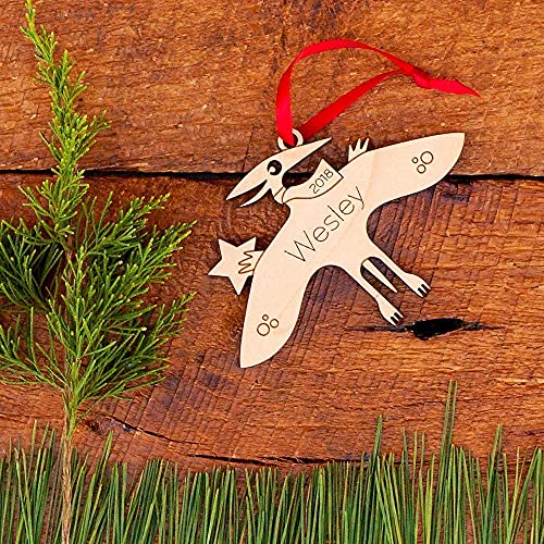 Dinosaur Ornament Personalized Pterodactyl Babys First Christmas 2024 Wood