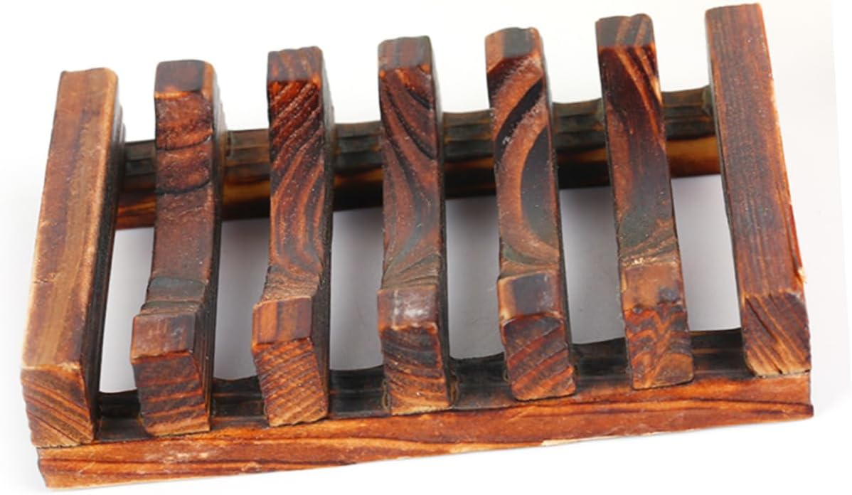 Wakauto Carbonized Wooden Soap Dish Holder for Kitchen Bathroom