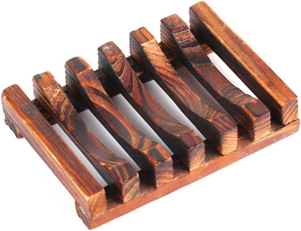 Wakauto Carbonized Wooden Soap Dish Holder for Kitchen Bathroom