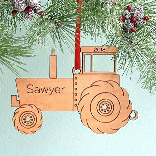 Tractor Farm Ornament Personalized Babys First Christmas 2024 Wood Handmade