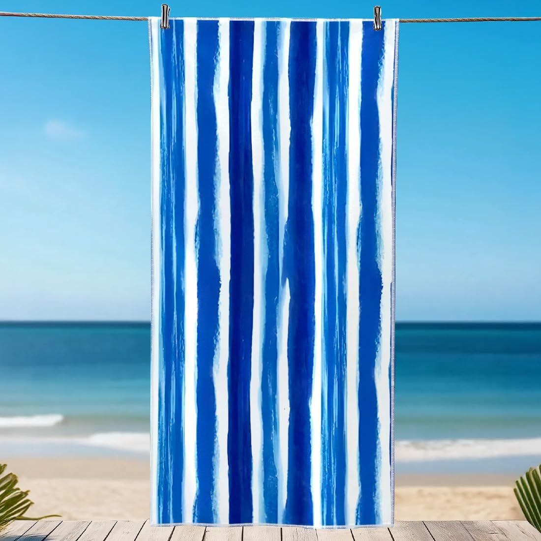 ORMAN Blue Stripes Beach Towel 55x28 Microfiber 1