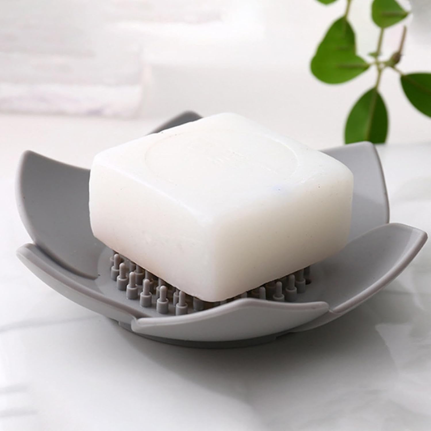 Lotus Flowers Soap Dish - Non-Slip Silicone Holder with Drain