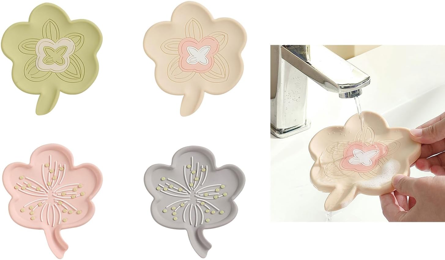 VOCUE Silicone Drain Soap Dish Flower Shape Antislip Tray