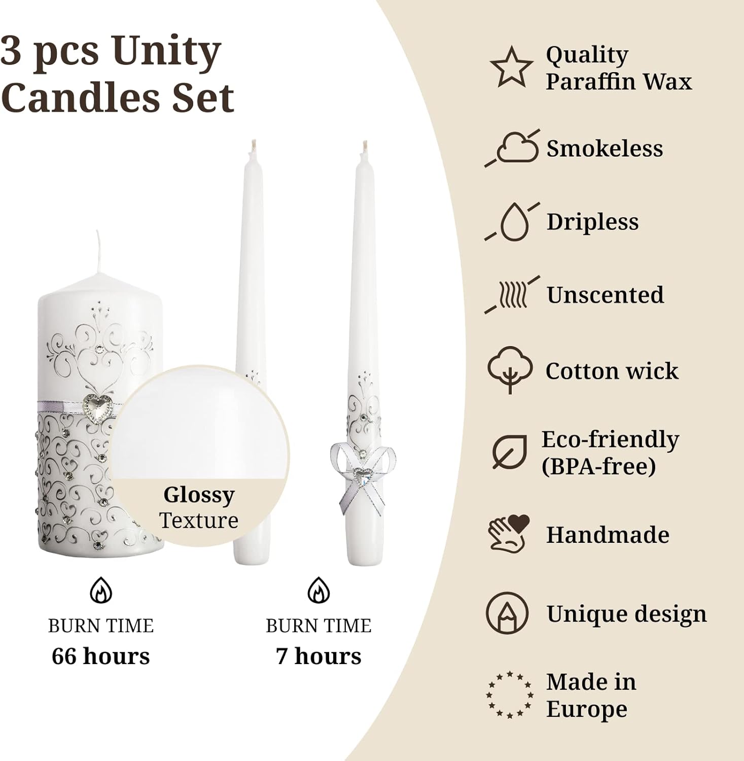 VABA Unity Candles 3 Pcs Wedding Ceremony Set