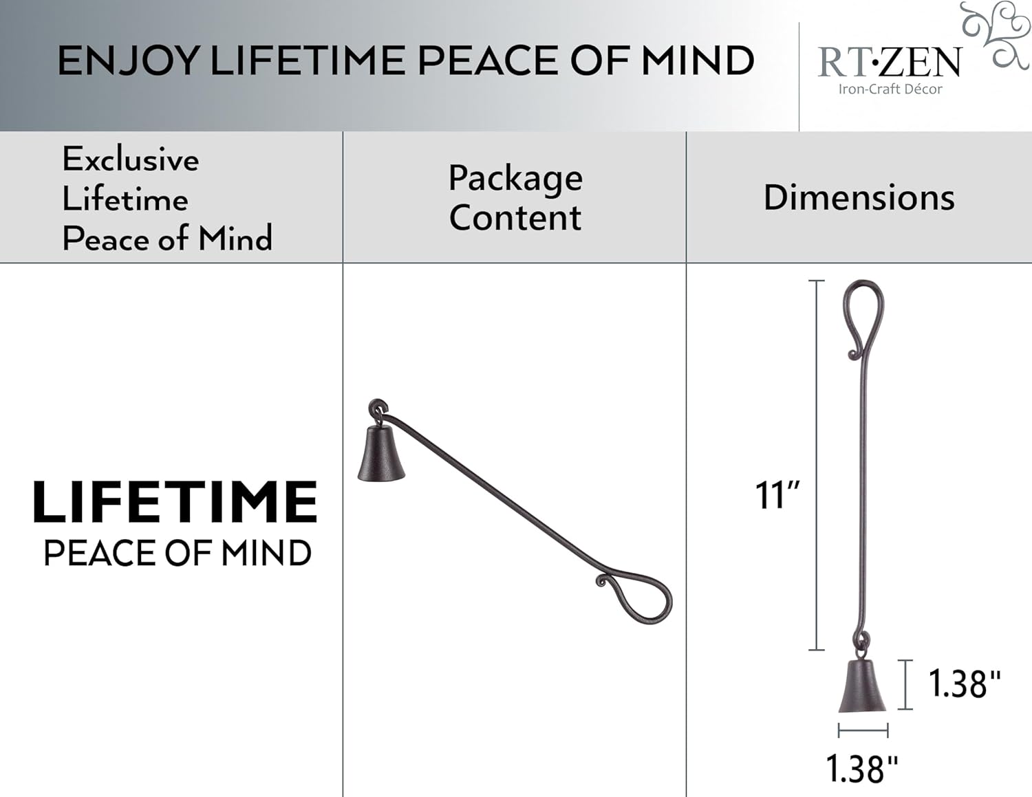 RTZEN Rustic Bell Candle Snuffer - Unique Black Matte Wrought Iron