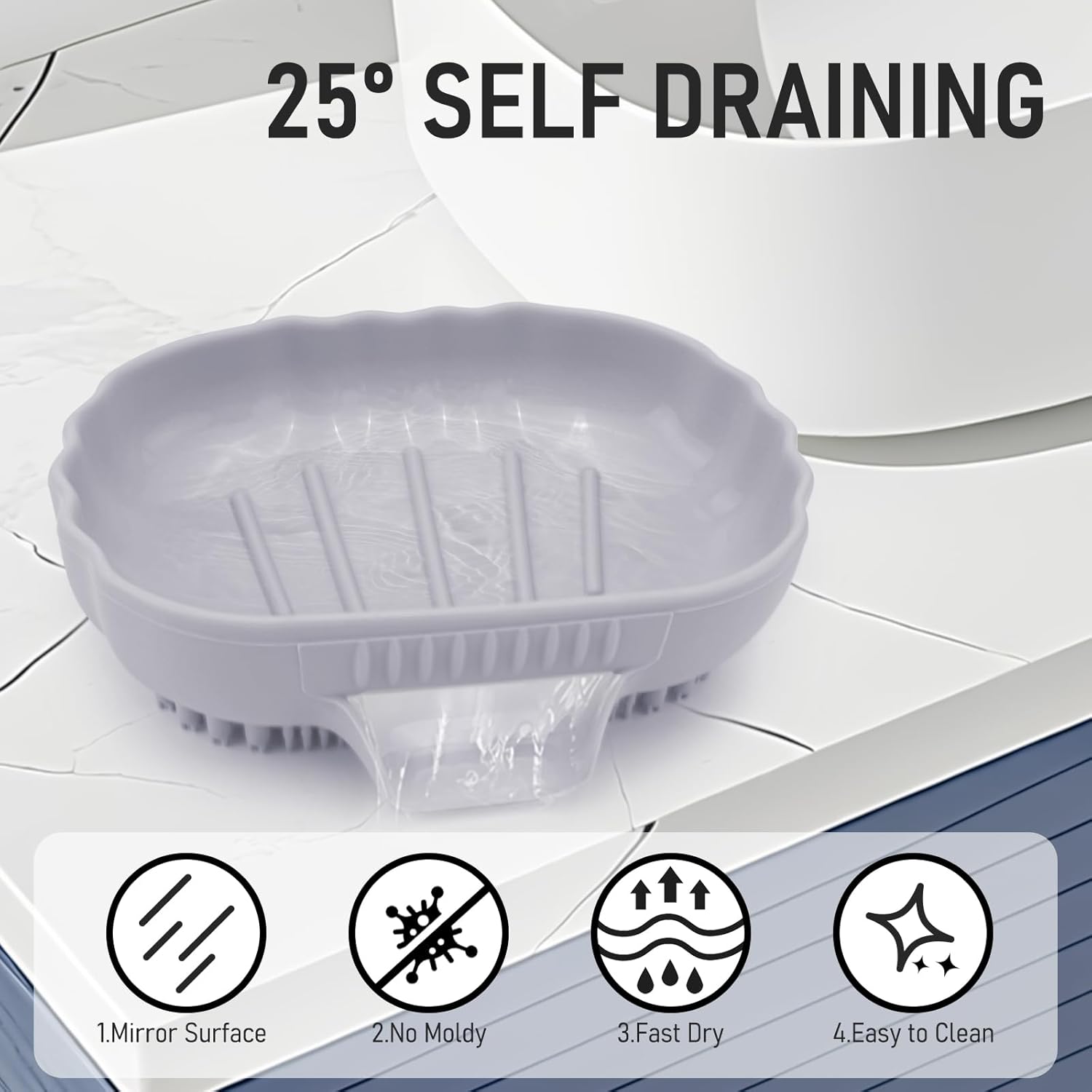 Mabnuby Silicone Self Draining Soap Dish with Bristles Brush Purple Grey