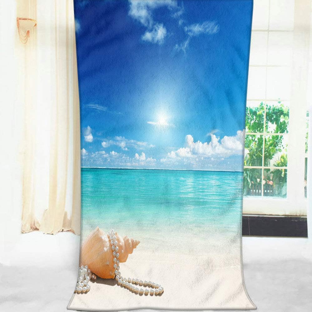 Comfy Bath Towel Turquoise Seashells Pearls 64x32 Inches