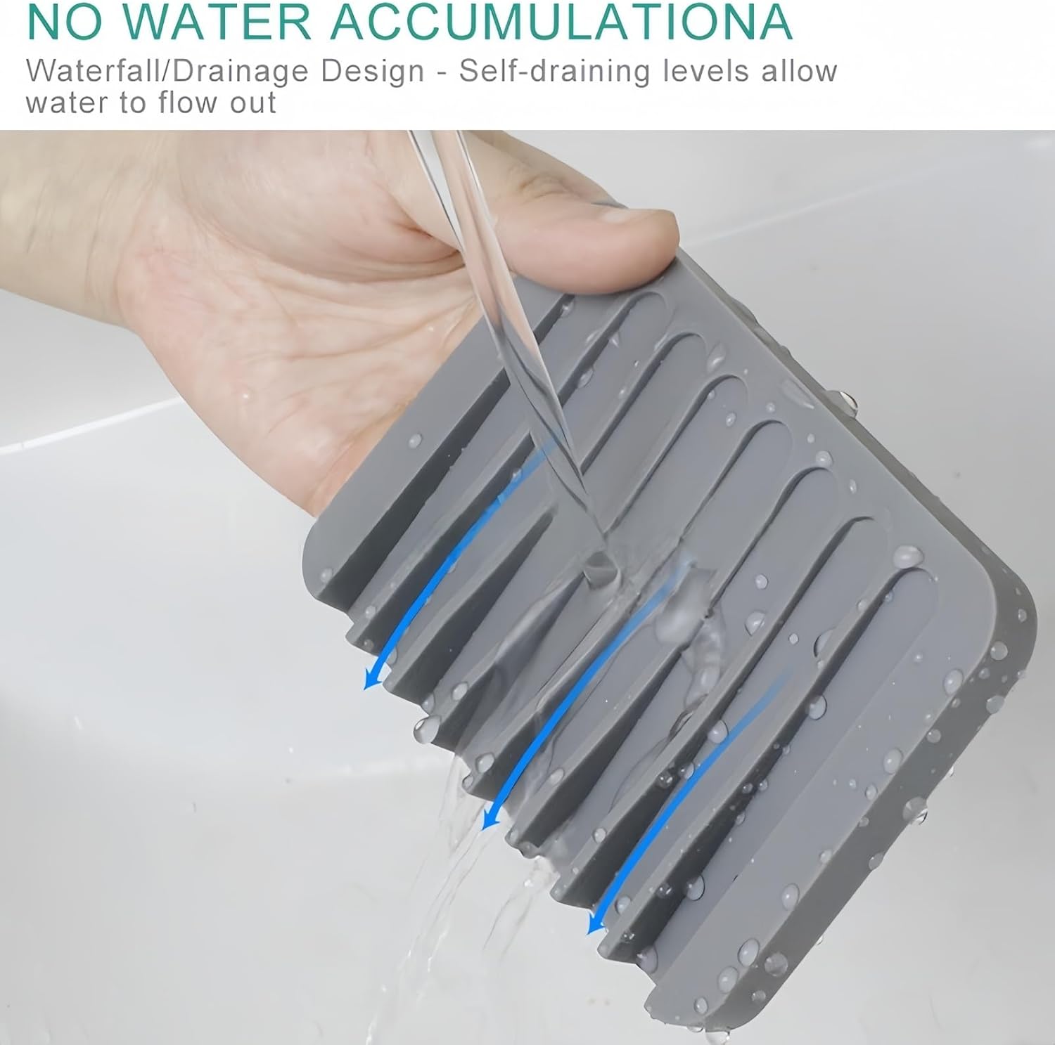 Self-Draining Silicone Soap Dish for Bathroom Gray and White