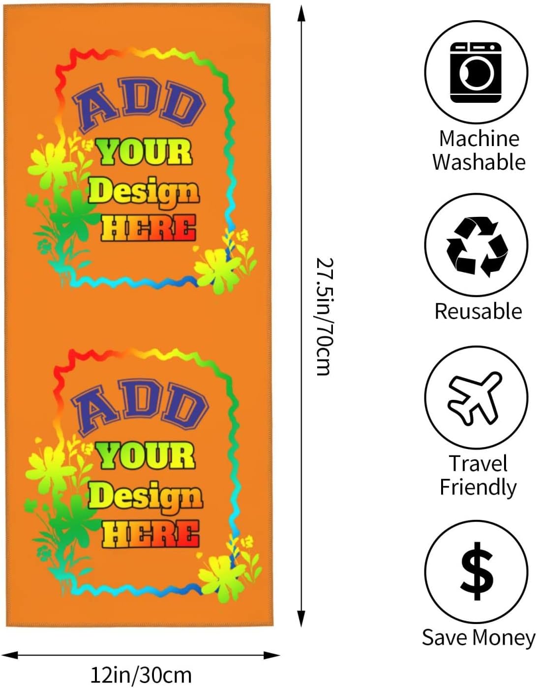 Custom Beach Towels 12x275in with Picture Text Logo