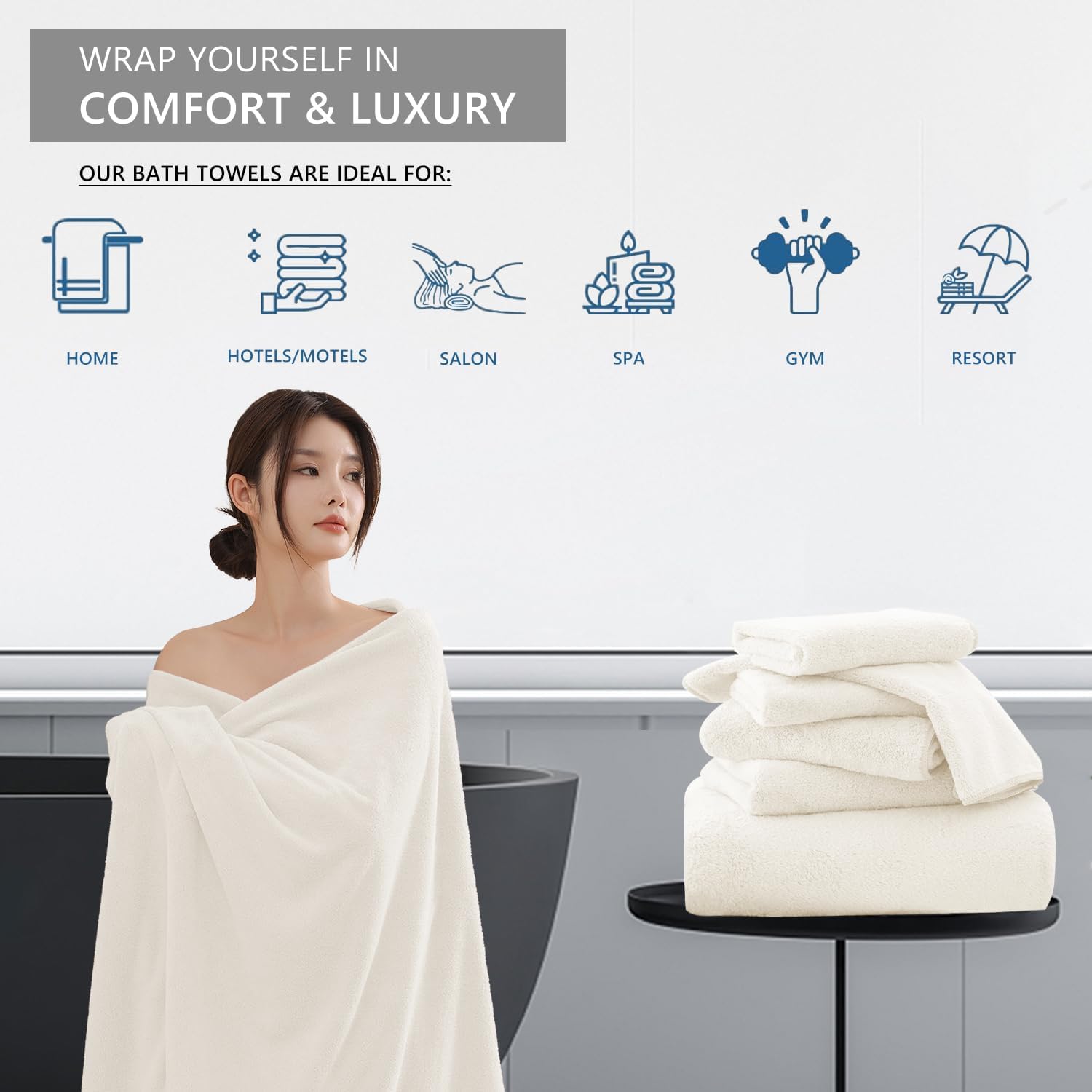 MAGGEA Extra Large Bath Sheet 4 Pack - 35x70 Inch