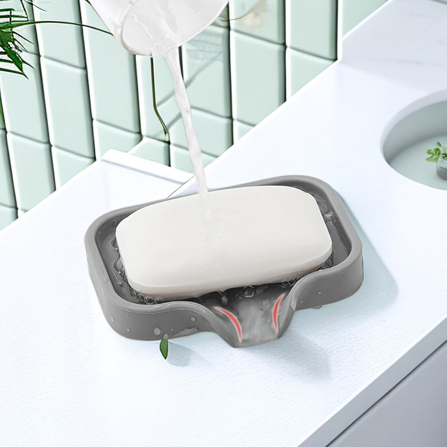 Drain Mat Silicone Soap Dish Anti-Skid Grey Small